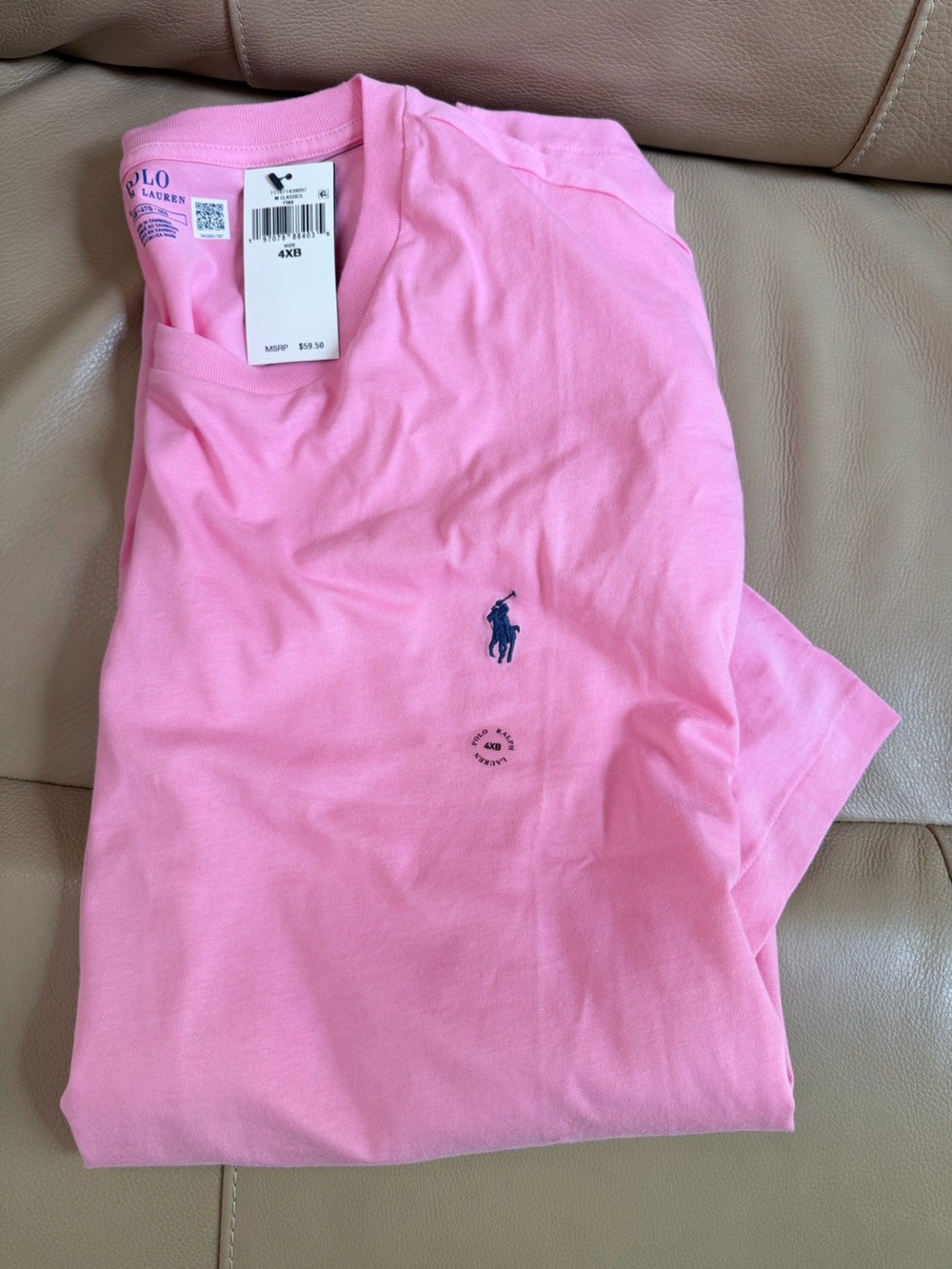 Men’s 4XB Polo by Ralph Lauren Pink Tee with Navy Pony Logo